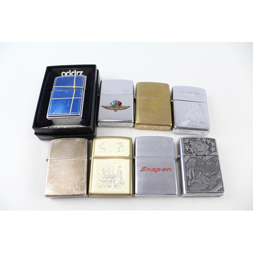 573 - 8 x Zippo Lighters Inc Vintage US Army Scrimshaw Indianapolis Speedway Etc