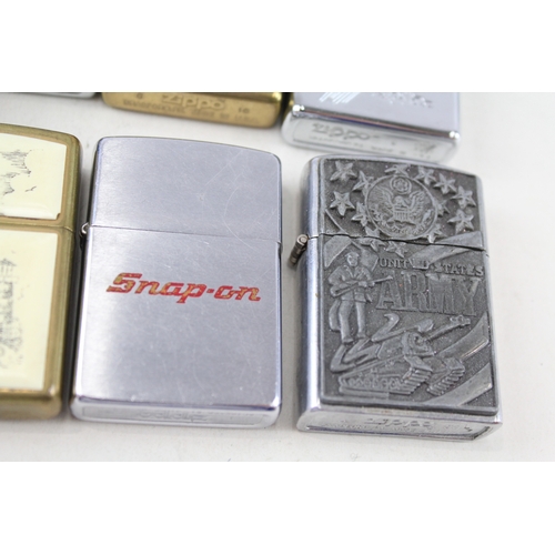 573 - 8 x Zippo Lighters Inc Vintage US Army Scrimshaw Indianapolis Speedway Etc