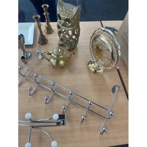 397 - Large selection of assorted metal ware includes brass, stainless steel etc