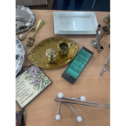 397 - Large selection of assorted metal ware includes brass, stainless steel etc