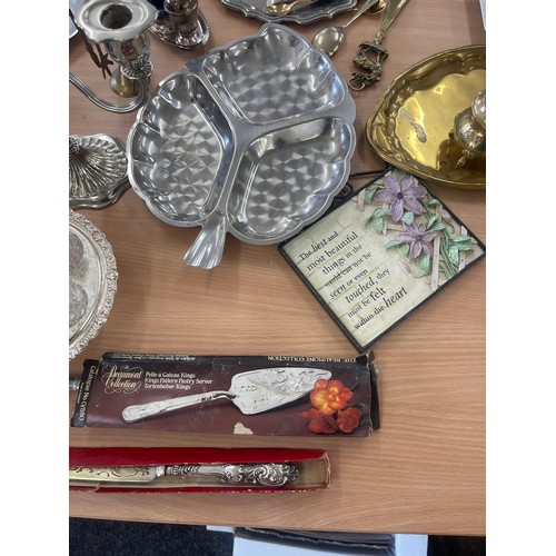 397 - Large selection of assorted metal ware includes brass, stainless steel etc