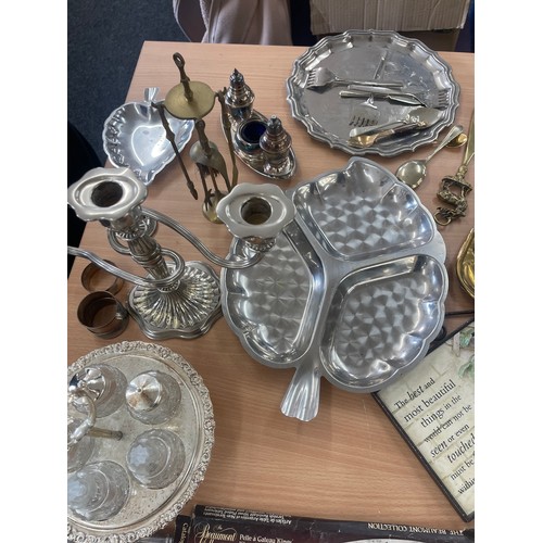 397 - Large selection of assorted metal ware includes brass, stainless steel etc