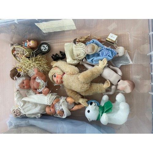 396 - Large selection of assorted teddies and dolls includes Pot etc