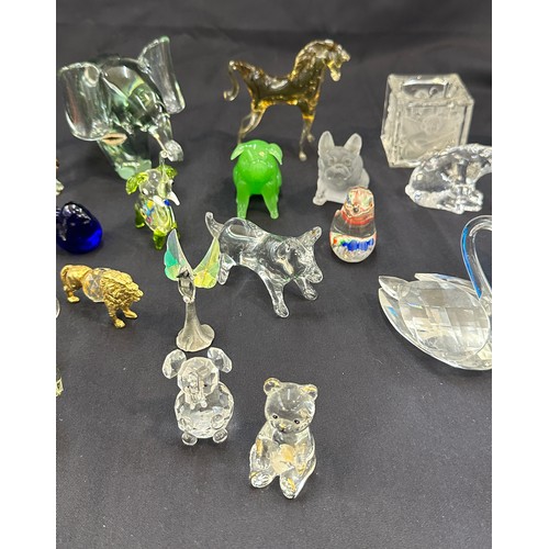 586 - Large selection of assorted glass animals includes paper weights etc