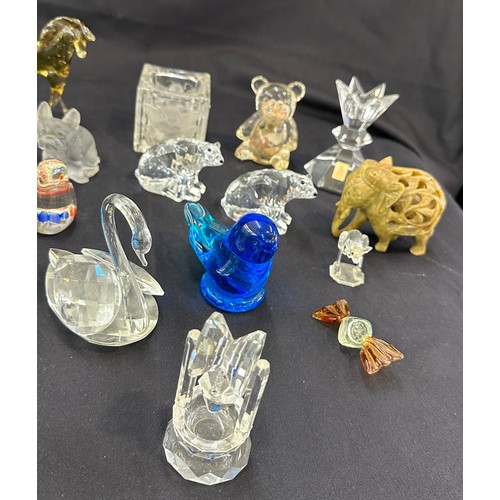 586 - Large selection of assorted glass animals includes paper weights etc