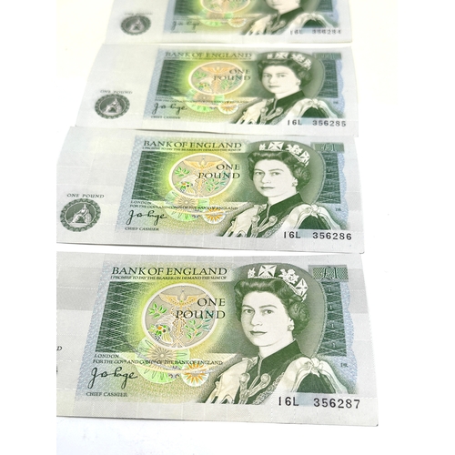 535 - 5 vintage j.b.page consecutive number unc one pound notes