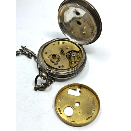 347 - Antique silver open face pocket watch the watch is ticking with silver watch chain no t-bar missing ... 