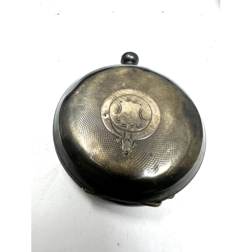 348 - Antique silver open face pocket watch  the watch is ticking missing loop and second hand