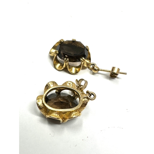 258 - 9ct gold smoky quartz earrings weight 5.1g