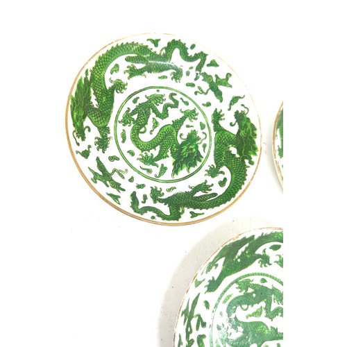 542 - Three chinese oriental green and white dragon design plates 6 inches diameter