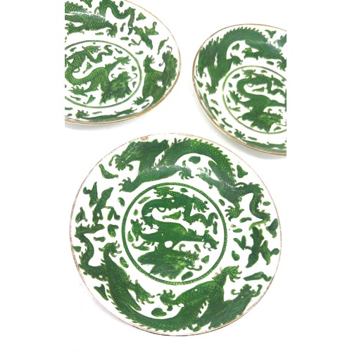 542 - Three chinese oriental green and white dragon design plates 6 inches diameter