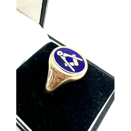 124 - Vintage 9ct gold & enamel masonic ring weight 6.9g