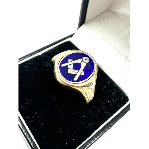 124 - Vintage 9ct gold & enamel masonic ring weight 6.9g