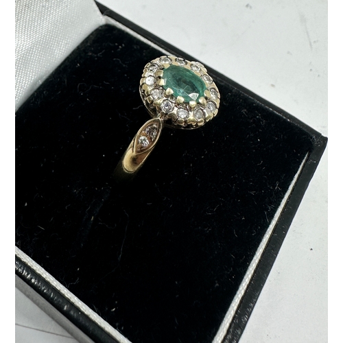 127 - 9ct gold emerald & diamond ring weight 3g