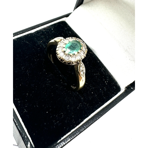 127 - 9ct gold emerald & diamond ring weight 3g