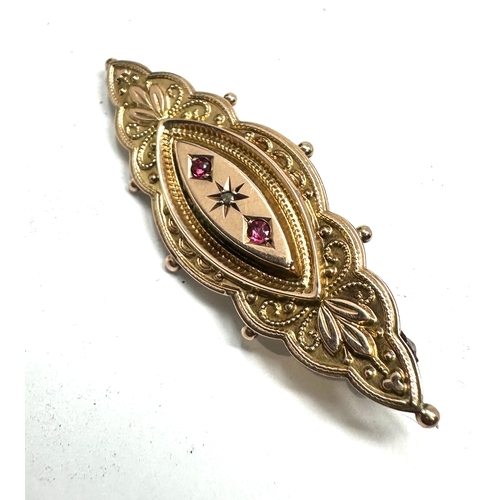 136 - Antique 9ct gold ruby & diamond brooch weight 2.8g