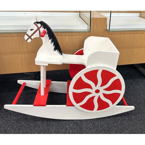 441 - Wooden white and red rocking horse, approximate measurements: Height 33 inches, Depth 17 inches, Wid... 