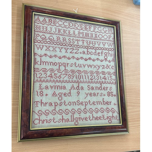 8 - Vintage framed sampler, frame measures approximately 13.5 x 12 inches