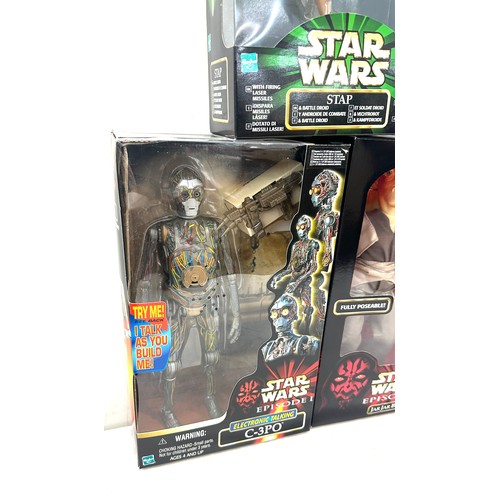 103 - Star Wars Stao, Star Wars Episode I C-3PO, Jar Jar Binks, all 3 in original packaging