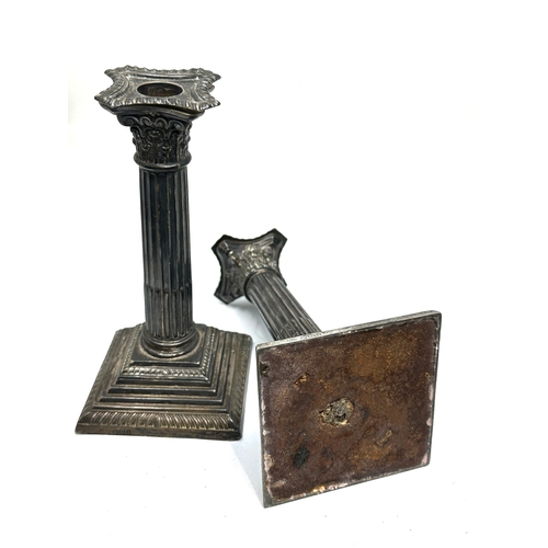 13 - Pair of victorian silver corinthian column candlesticks sheffield silver hallmarks measure approx he... 