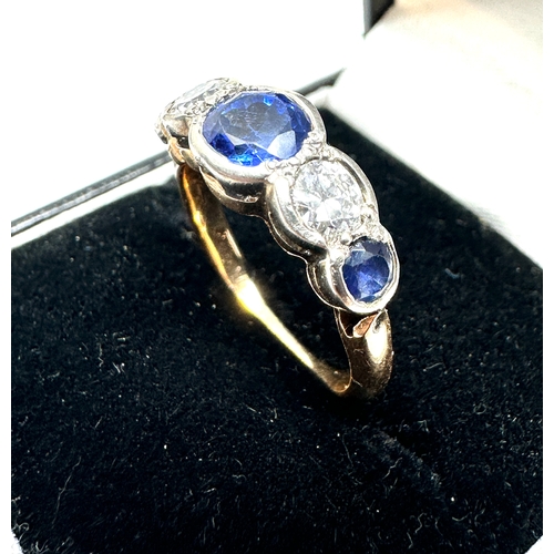 149 - Antique 18ct gold diamond & sapphire ring weight approx 4g sapphire measures approx 6mm diamond meas... 