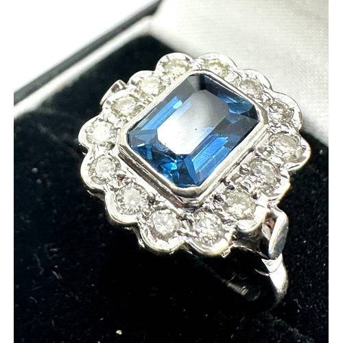 152 - 18ct white gold sapphire & diamond ring sapphire measures approx 8mm by 6mm with diamond shoulders e... 