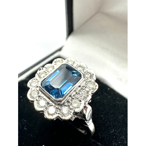 152 - 18ct white gold sapphire & diamond ring sapphire measures approx 8mm by 6mm with diamond shoulders e... 