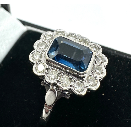 152 - 18ct white gold sapphire & diamond ring sapphire measures approx 8mm by 6mm with diamond shoulders e... 