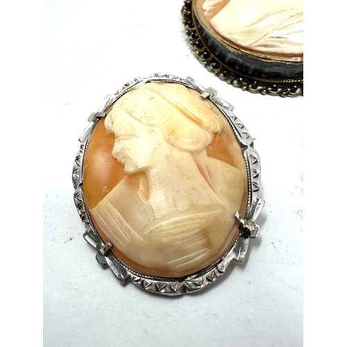 287 - 3 Vinatge silver framed cameo brooches largest measures approx 5.6cm by 4.5cm weight 33g