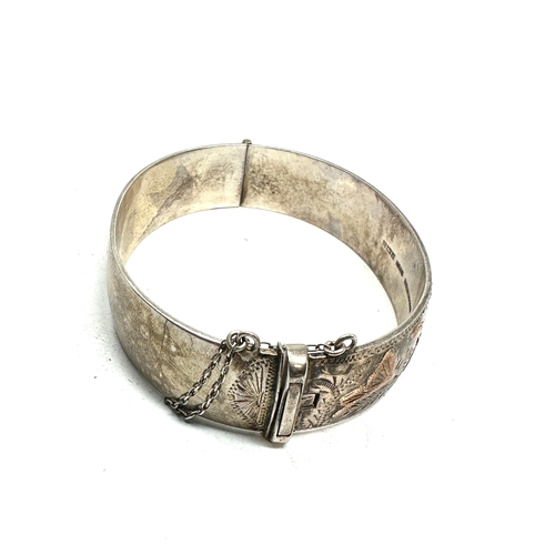 292 - Vintage silver & gold detail cuff bangle weight 49g