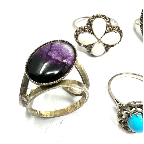 294 - selection of 7 vintage silver stone set rings inc blue john amber etc weight 30g