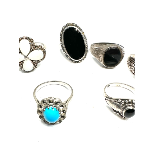 294 - selection of 7 vintage silver stone set rings inc blue john amber etc weight 30g