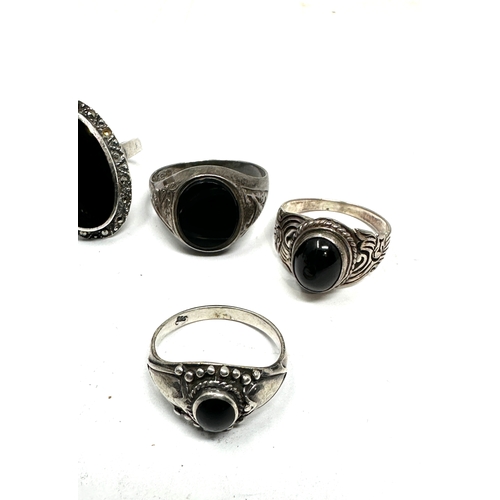 294 - selection of 7 vintage silver stone set rings inc blue john amber etc weight 30g