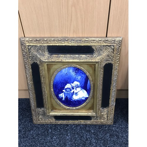 440 - Pair of framed blue and white tiles, measures approximately 17 inches by 15 inches