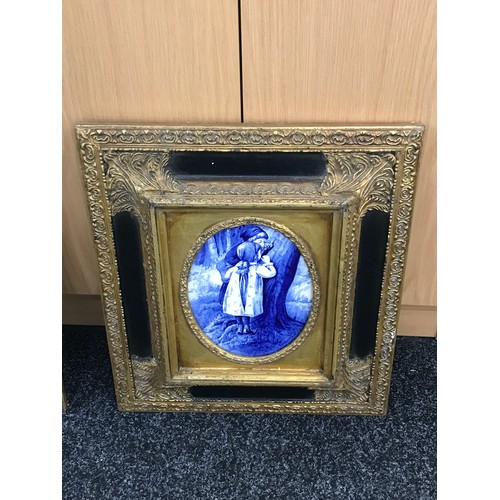 440 - Pair of framed blue and white tiles, measures approximately 17 inches by 15 inches