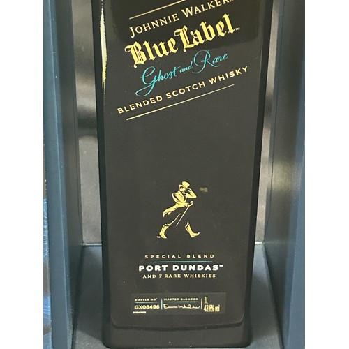 591 - Boxed 1 litre bottle of Johnnie Walker Blue Label Ghost and rare whisky, sealed