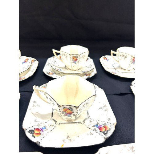 590 - Antique Shelley Peaches and Grapes Queen Anne Demitasse coffee cup, saucers, sandwich plates