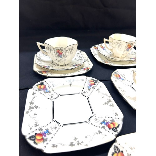 590 - Antique Shelley Peaches and Grapes Queen Anne Demitasse coffee cup, saucers, sandwich plates