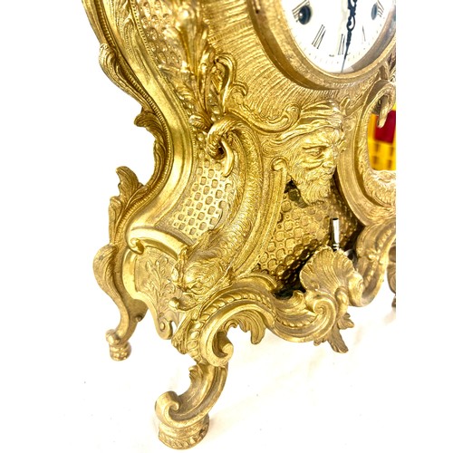 71 - Vintage French Brass mantel clock, untested, approximate height 19 inches, Width 11 inches