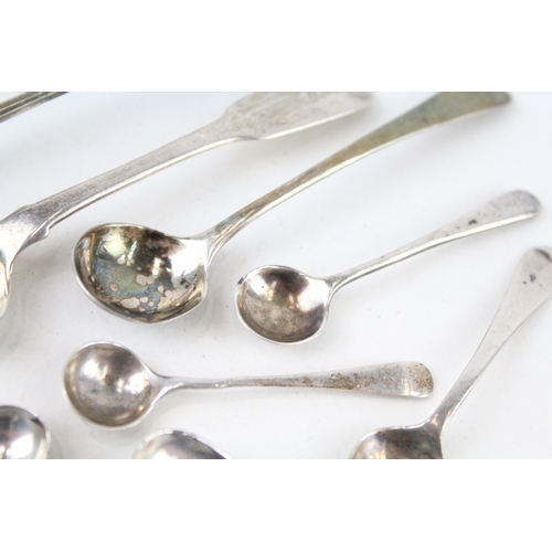 69 - 9 x .925 sterling condiment spoons inc georgian, scottish silver, antique etc