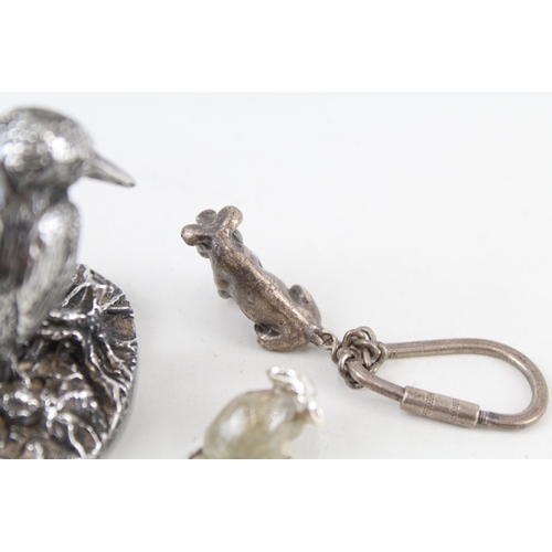 93 - 3 x Vintage Hallmarked .925 Sterling Silver Animal Ornaments & Keyring 66g