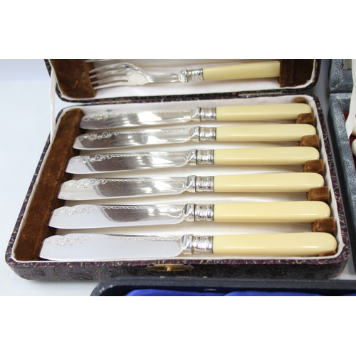 586 - Vintage Cutlery Set EPNS Fish Cutlery Ivorine & Robert Mosley Steak Set x 3