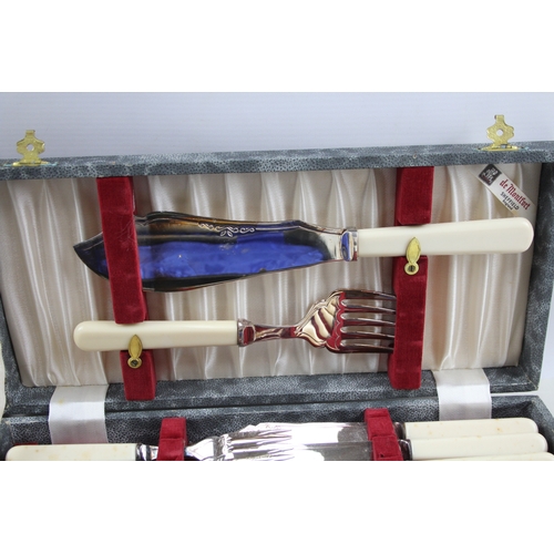 586 - Vintage Cutlery Set EPNS Fish Cutlery Ivorine & Robert Mosley Steak Set x 3