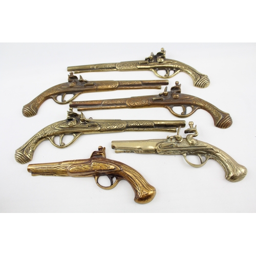 594 - Wall Hanging Brass Pistols of Various Styles / Sizes Vintage x 6 2461g