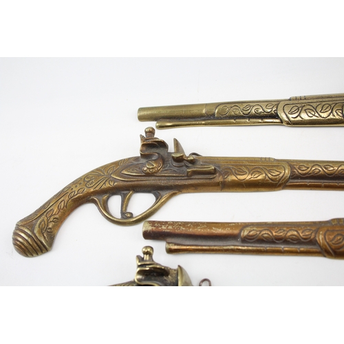 594 - Wall Hanging Brass Pistols of Various Styles / Sizes Vintage x 6 2461g