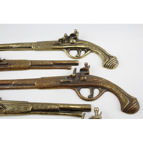 594 - Wall Hanging Brass Pistols of Various Styles / Sizes Vintage x 6 2461g