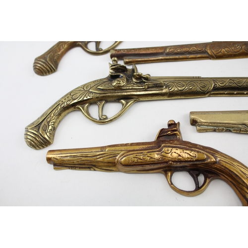 594 - Wall Hanging Brass Pistols of Various Styles / Sizes Vintage x 6 2461g