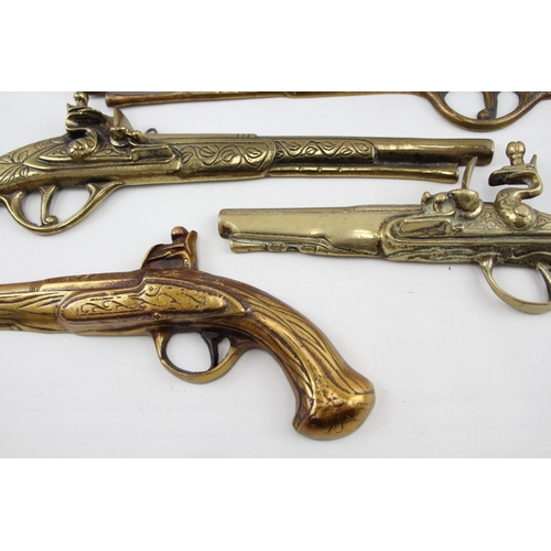 594 - Wall Hanging Brass Pistols of Various Styles / Sizes Vintage x 6 2461g