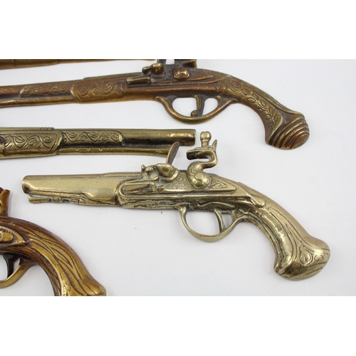 594 - Wall Hanging Brass Pistols of Various Styles / Sizes Vintage x 6 2461g