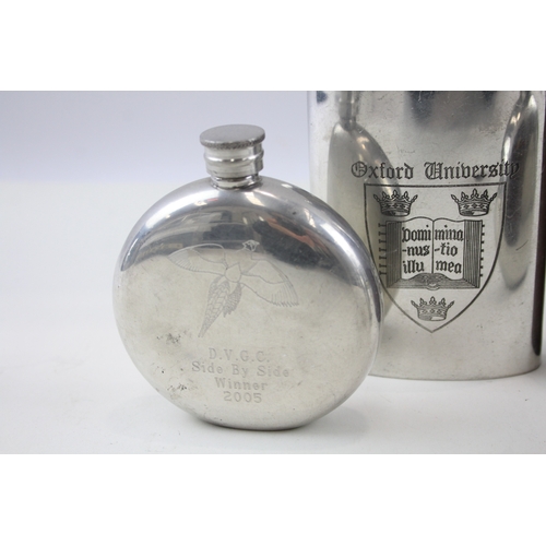 582 - 6 x Vintage Hip Flasks Inc Cambridge / Oxford University, Celtic FC, Pewter Etc